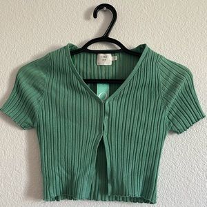 Green Cropped Ribbed Top Y2K